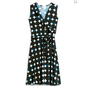 leota Faux Wrap Dress in black, blue, and white - Polka pattern - XXL